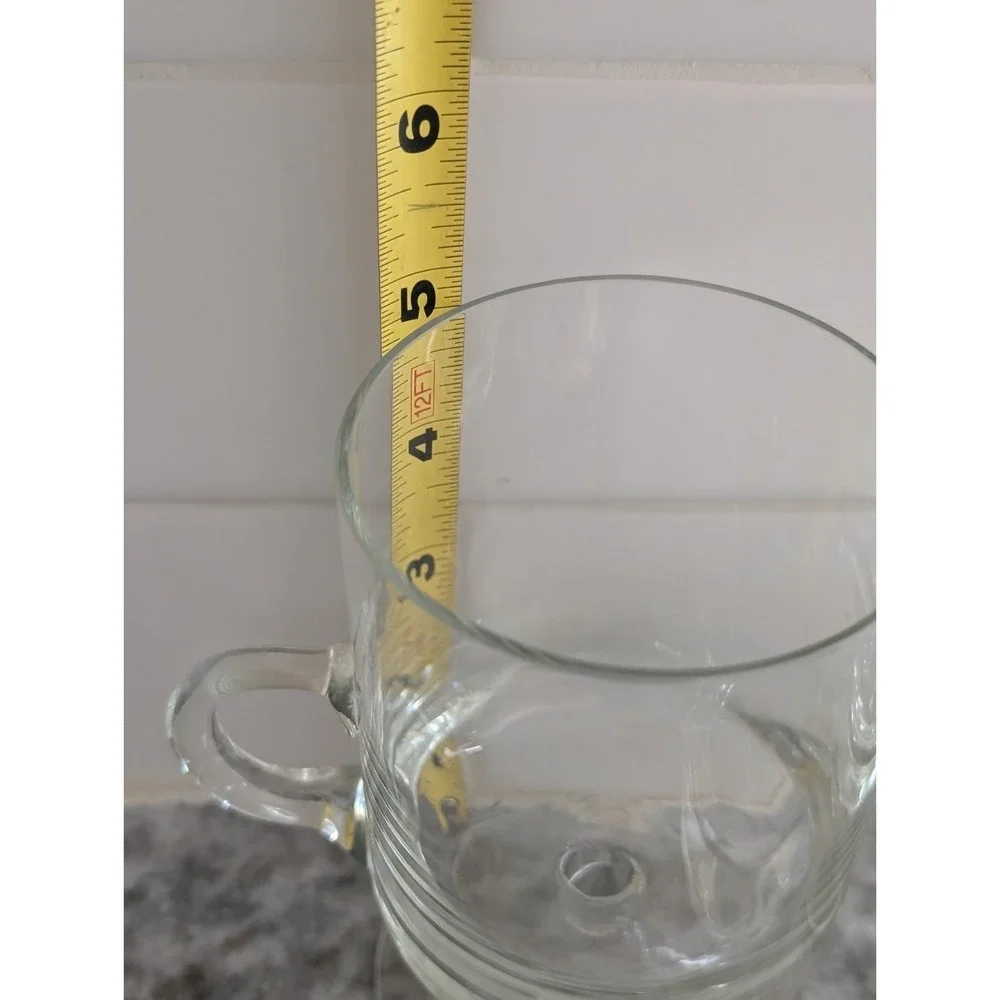Vintage Clear Glass Footed Pedestal Coffee Mugs Cups Set of 3 Loop Handles 5
